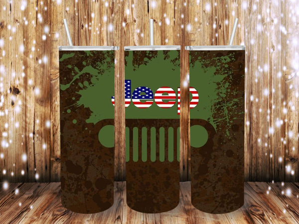American Flag Jeep 20 oz Tumbler