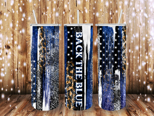 Back the Blue Leopard 20 oz Tumbler