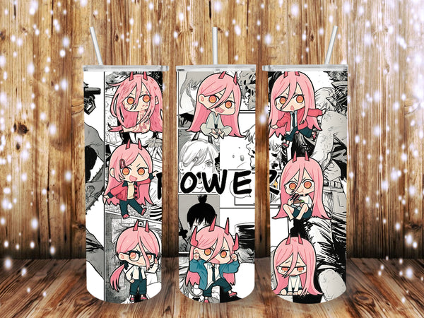 Anime Pink hair girl Power 20 oz tumbler