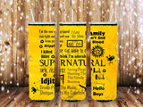 Yellow Supernatural 20 oz tumbler