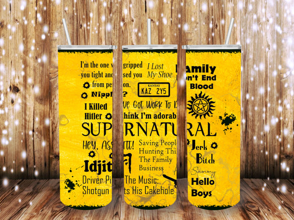 Yellow Supernatural 20 oz tumbler